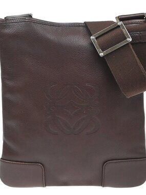 LOEWE Logo Anagram Crossbody Shoulder Bag Leather Brown SHW Spain 34KC933